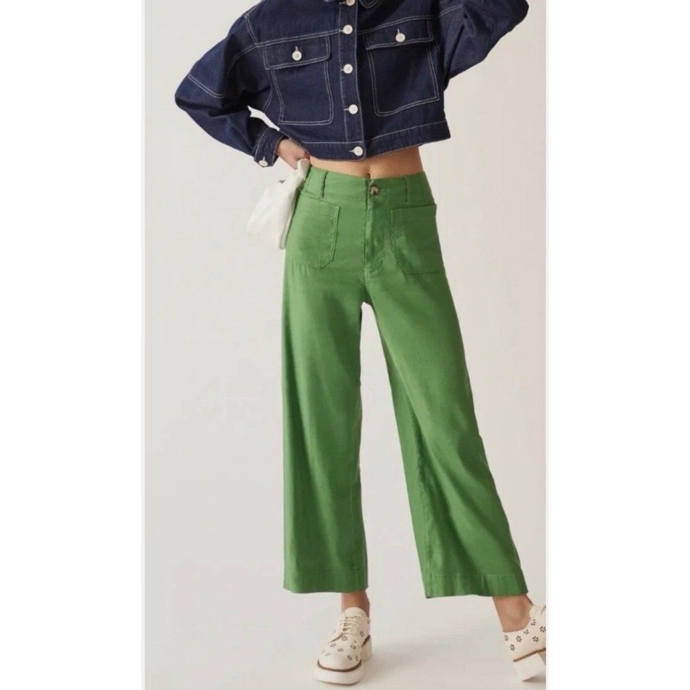 Maeve Anthropologie Colette Wide Leg Cropped Pants Green 18W Plus NEW